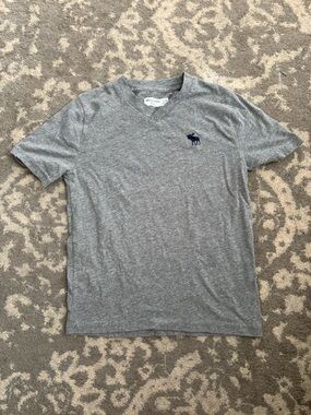 abercrombie kids Gray V-Neck Tee with Navy Moose Logo